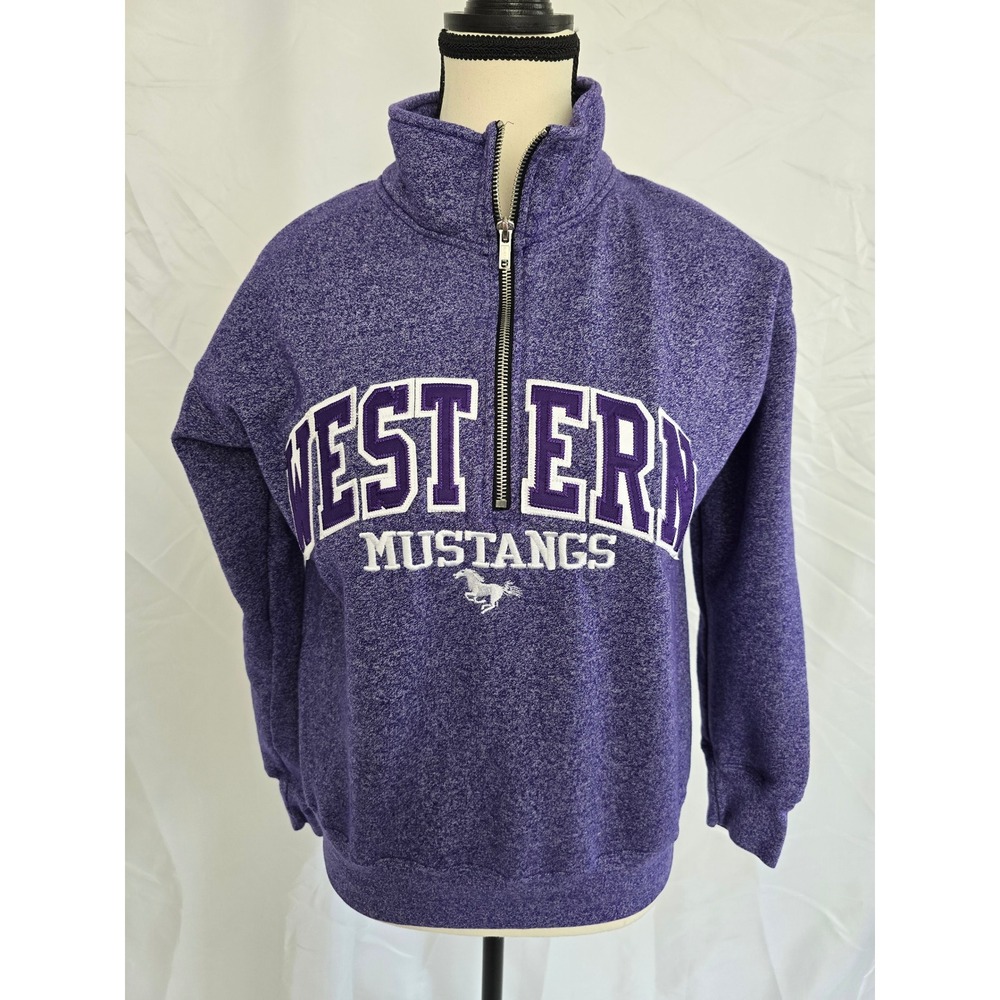 Dubwear Clothing Co‎ Purple Heathered Mustangs Quarter Zip Sweatshirt Women's XS